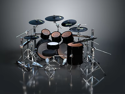 Professional Complete Drum Set With Toms Snare Bass Drum Cymbals And Stands 3d model