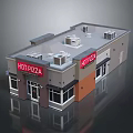 Cartoon Scene Of Hot Pizza Restaurant Building Exterior With Sign Windows Doors And Roof Units