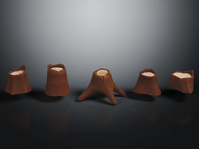 Natural Wooden Stump Decorative Pieces in Various Shapes and Textures 3d model