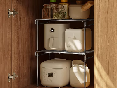 Wooden Cabinet Storage With Metal Rack And Small Appliances 3d model