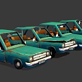 Vintage Green Small Cars Lined Up With Retro Design And Classic Features