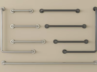 Various Metal Railings In Silver And Black With Straight And L Shapes 3d model