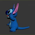3D Rendered Blue Cartoon Character With Large Pink Ears Open Mouth And Waving Hand
