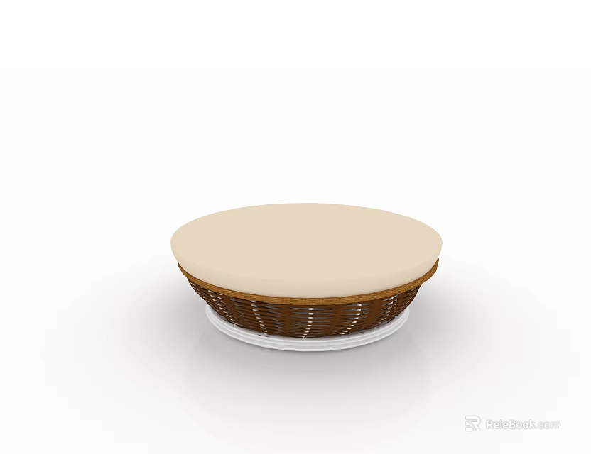 Garden Courtyard Outdoor Seating Round Beige Cushioned With Brown Woven Frame 3d model 