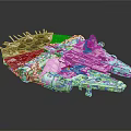 Detailed Interstellar Spaceship Model With Engine Parts And Cockpit Structure