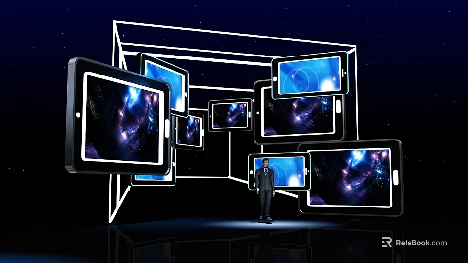 Digital Activity Channel With Multiple Interactive Screens And Night Sky Design 3d model 