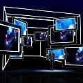 Digital Activity Channel With Multiple Interactive Screens And Night Sky Design 3d model