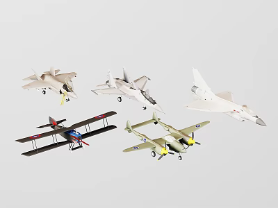 Multiple Different Model Fighter Jets Including Vintage And Modern Types Arranged In Formation 3d model