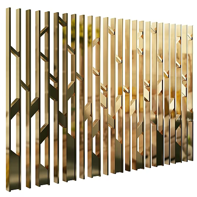Elegant Brass Slatted Partition Featuring Geometric Patterns For Modern Interior Decoration 3d model