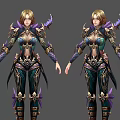 Game and Movie Female Warrior Character With Elaborate Purple Gold Armor And Golden Hair