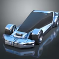 3D Rendered Futuristic Silver Car with Sleek Aerodynamic Design and Large Wheels