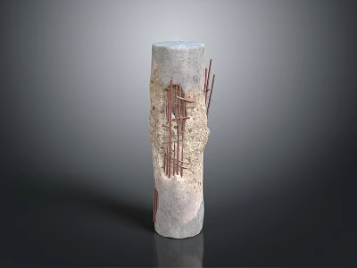 Decorative Textured Stone Column With Rough Surface And Red Linear Patterns 3d model