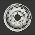 Vintage Rusty White Tire Wheel Rim with Multiple Holes and Red Edge