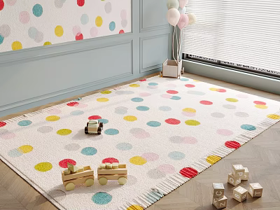 Colorful Polka Dot Area Rug in Kids Room with Toys 3d model