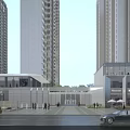 Modern Urban Commercial Street With Shops Cars And Tall Buildings