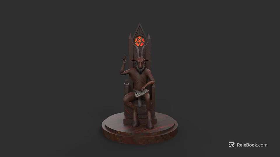 Dark Fantasy Character Seated On Ornate Throne With Glowing Red Symbol And Weapon 3d model 