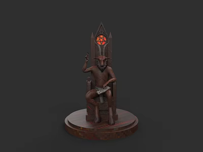 Dark Fantasy Character Seated On Ornate Throne With Glowing Red Symbol And Weapon 3d model
