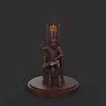 Dark Fantasy Character Seated On Ornate Throne With Glowing Red Symbol And Weapon