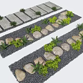 Garden Path Paving Design With Stone Slabs Pebbles Gravel And Green Plants