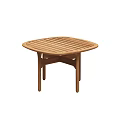 Round Wooden Coffee Table With Slatted Top And Crossed Legs Design