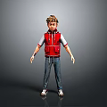 3D Character Model Boy in Red Vest White T-Shirt Blue Jeans White Sneakers Gray Background