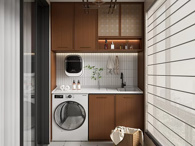 Antique Balcony Washing Machine Cabinet Washing Machine Laundry Room Drying Rack Bathroom Supplies 3d model