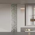 Modern Entryway Hallway Interior Design With Glass Partition Black Sculpture Large Mirror And Green Plants