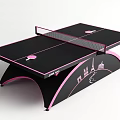 Elegant Black and Pink Table Tennis Table with Net and Castle Pattern Curved Legs
