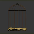 Decorative Metal Birdcage Equipment With Yellow Flowers On Dark Background