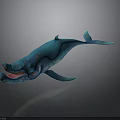 Blue Whale With Golden Spots Open Mouth And Red Eyes On Dark Background