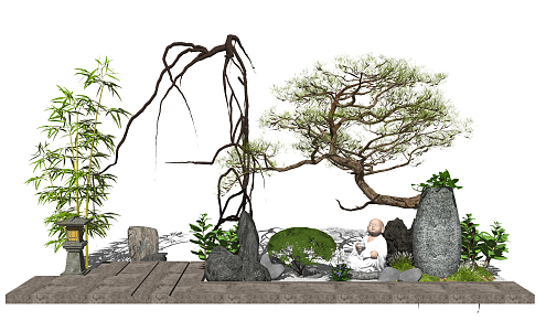 New Chinese style landscape sketch landscape sketch courtyard landscape 3d model