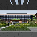 Modern Office Building Exterior With Landscaped Gardens Multi Story Glass Windows And Central Entrance