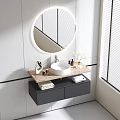 Wall Mounted Bathroom Vanity With Round Mirror White Basin And Black Cabinet 3d model
