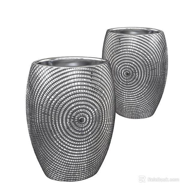 Shower Sauna Space Featuring Two Spiral Patterned Metallic Decorative Vases 3d model 