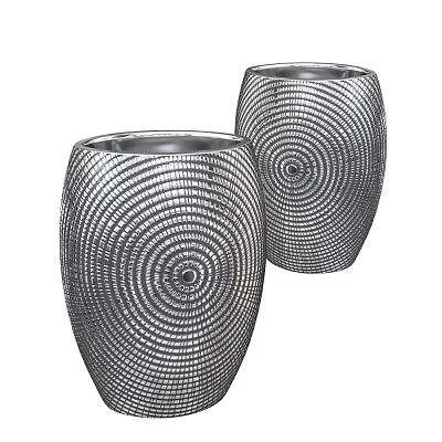 Shower Sauna Space Featuring Two Spiral Patterned Metallic Decorative Vases 3d model