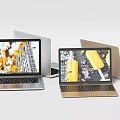 Modern Portable Laptops In Silver And Gold With Open Screens And Sleek Design 3d model