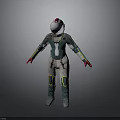 3D Rendered Humanoid Model In Green White Costume With Red Gloves And Yellow Details