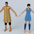 Two 3D Characters Male Female in Striped Robe Dress and Stockings Standing with Arms Outstretched