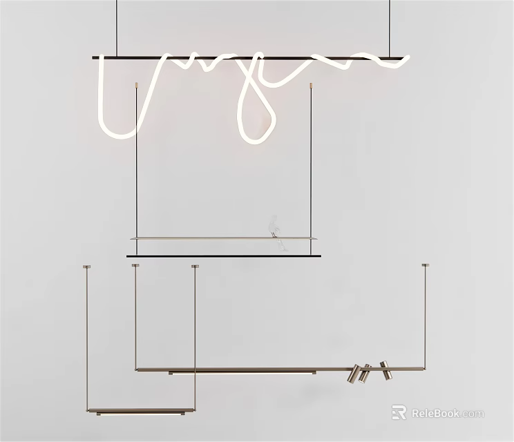 Modern Pendant Light Fixture With Minimalist Metal Structure And Linear Geometric Design 3d model 