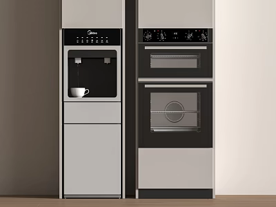 Modern Black And White Kitchen Appliances With Coffee Maker Water Dispenser And Built In Double Oven 3d model