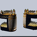 Decorative Barrel Bar Counters With Wine Bottles Glasses And LOGO 3d model