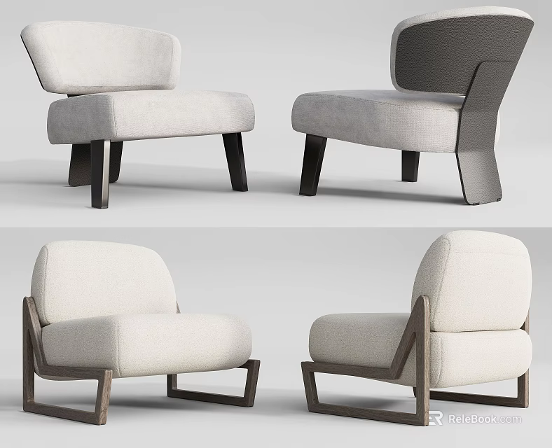 Various Modern Accent Chair Designs With Neutral Fabric And Wooden Frame Structure 3d model 