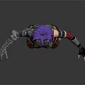 Game And Movie Character With Purple Hair Red Tank Top Camouflage Pants And Arm Guards