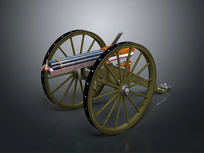 Ancient Wheeled Cannon Weapon Featuring Large Wooden Wheels and Metal Barrel Structure 3d model
