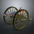 Ancient Wheeled Cannon Weapon Featuring Large Wooden Wheels and Metal Barrel Structure