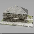 Stone Building Model With Gray Roof Stone Walls And Door On White Platform