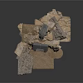 3D Mining Scene Structure With Crusher Machine And Rock Formations