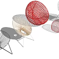 Modern Woven Outdoor Chairs With Metal Frame In Red Beige And Black Colors