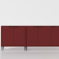 Modern Red Entryway Side Cabinet With Matte Finish And Black Metal Legs