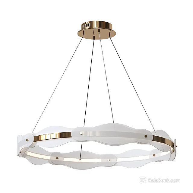 Elegant Modern Gold Metal Chandelier With White Acrylic Ring Design And Sleek Lines 3d model 